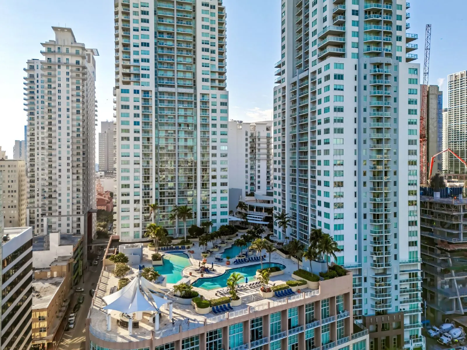 Miami condominiums for sale — Brickell high-rise condo towers with pool deck